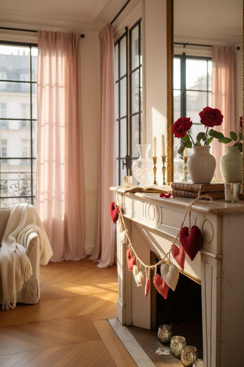 Valentine's garland - soft felt hearts with blanket stitch detail