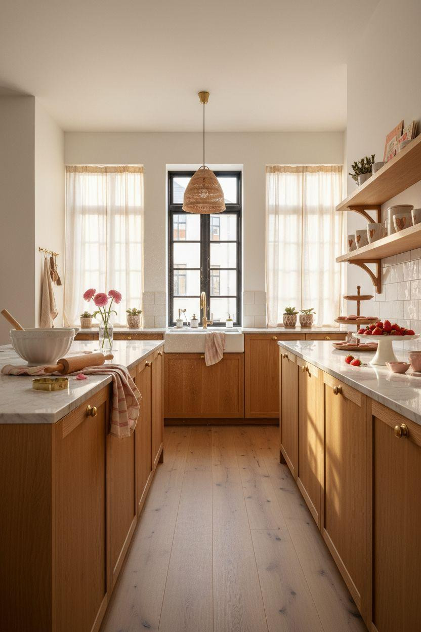 Valentine's kitchen decor - heart accents on marble counter