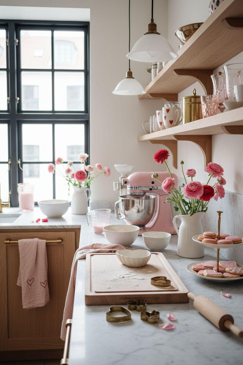 Valentine's kitchen decor - Scandinavian baking setup