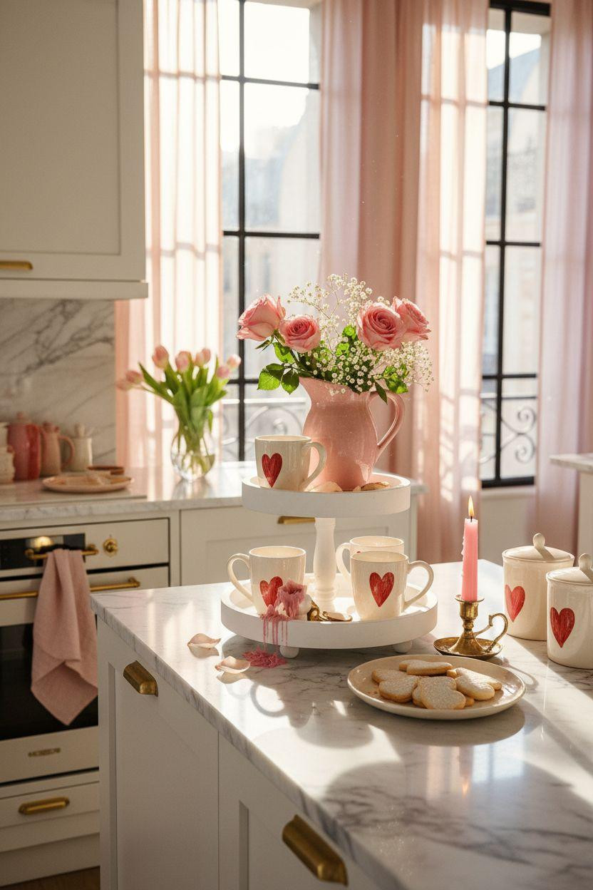 Valentine's kitchen decor - tiered tray with treats