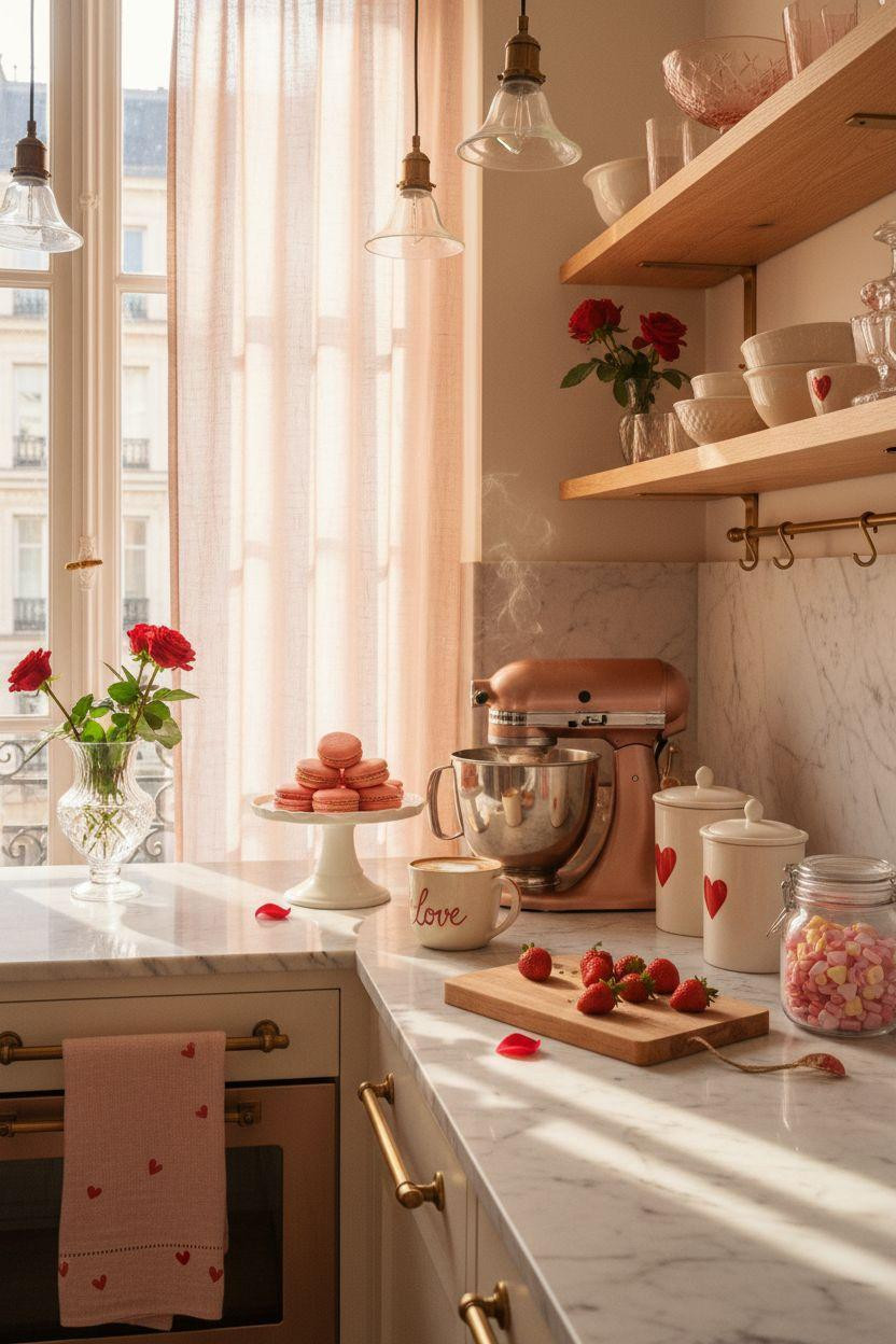 Valentine's kitchen decor - pink kitchen styling