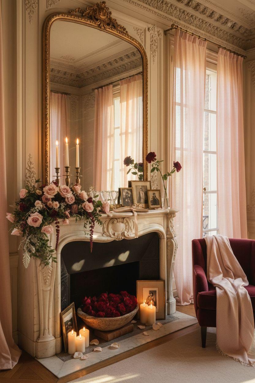 Valentine's mantel decor in grand European style with gilt details