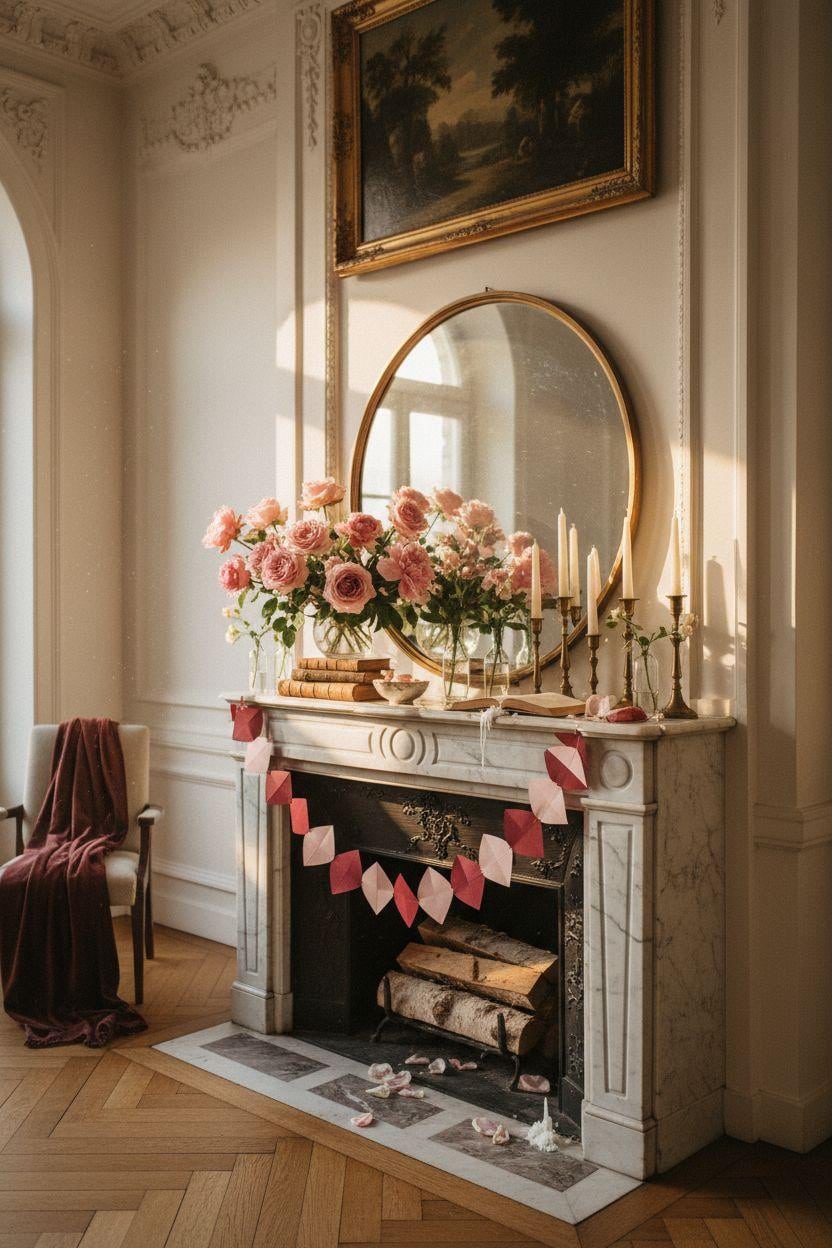 Valentine's mantel decor showcasing architectural elegance