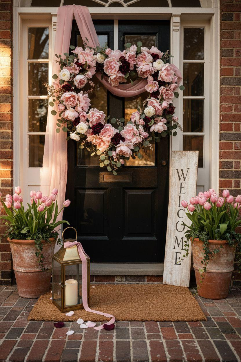 Valentine's porch decor - silk flowers and elegant styling