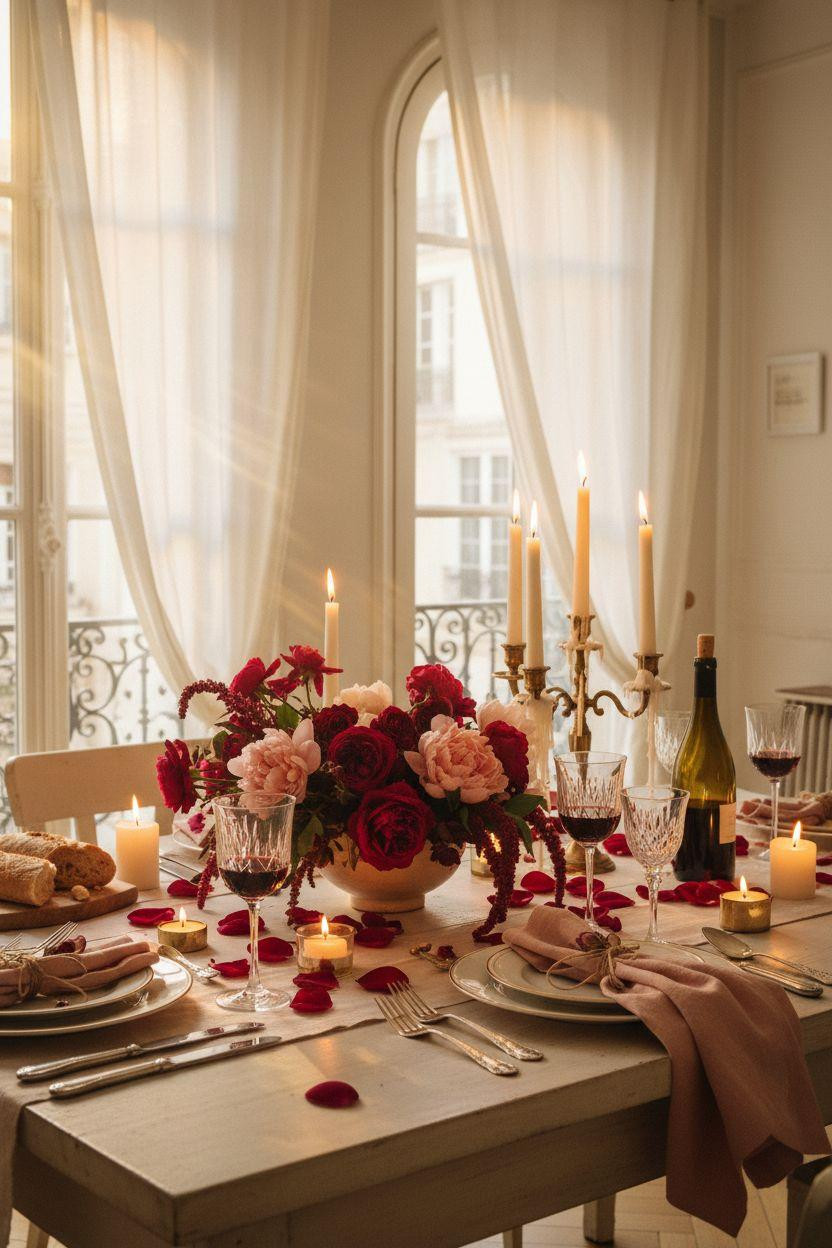 Valentine's table decor - date night table with candles and soft lighting