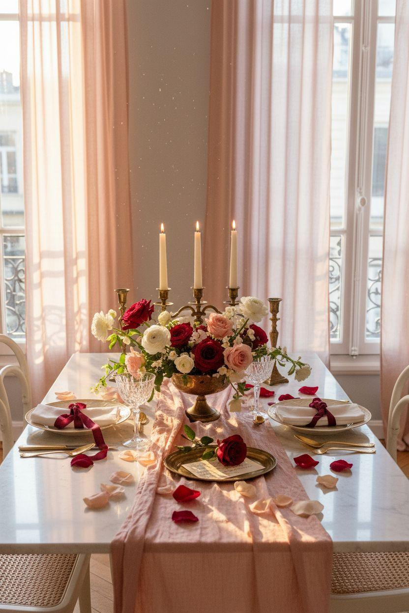 Valentine's table decor - date night with blush and crystal