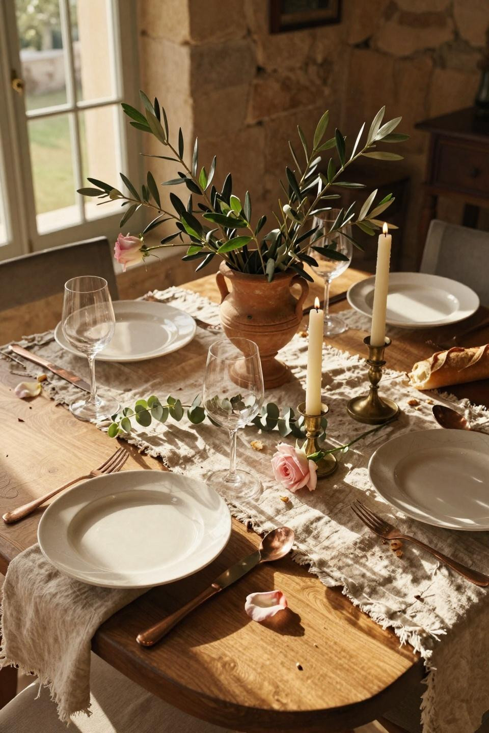 Valentines table decor with rustic Mediterranean elements