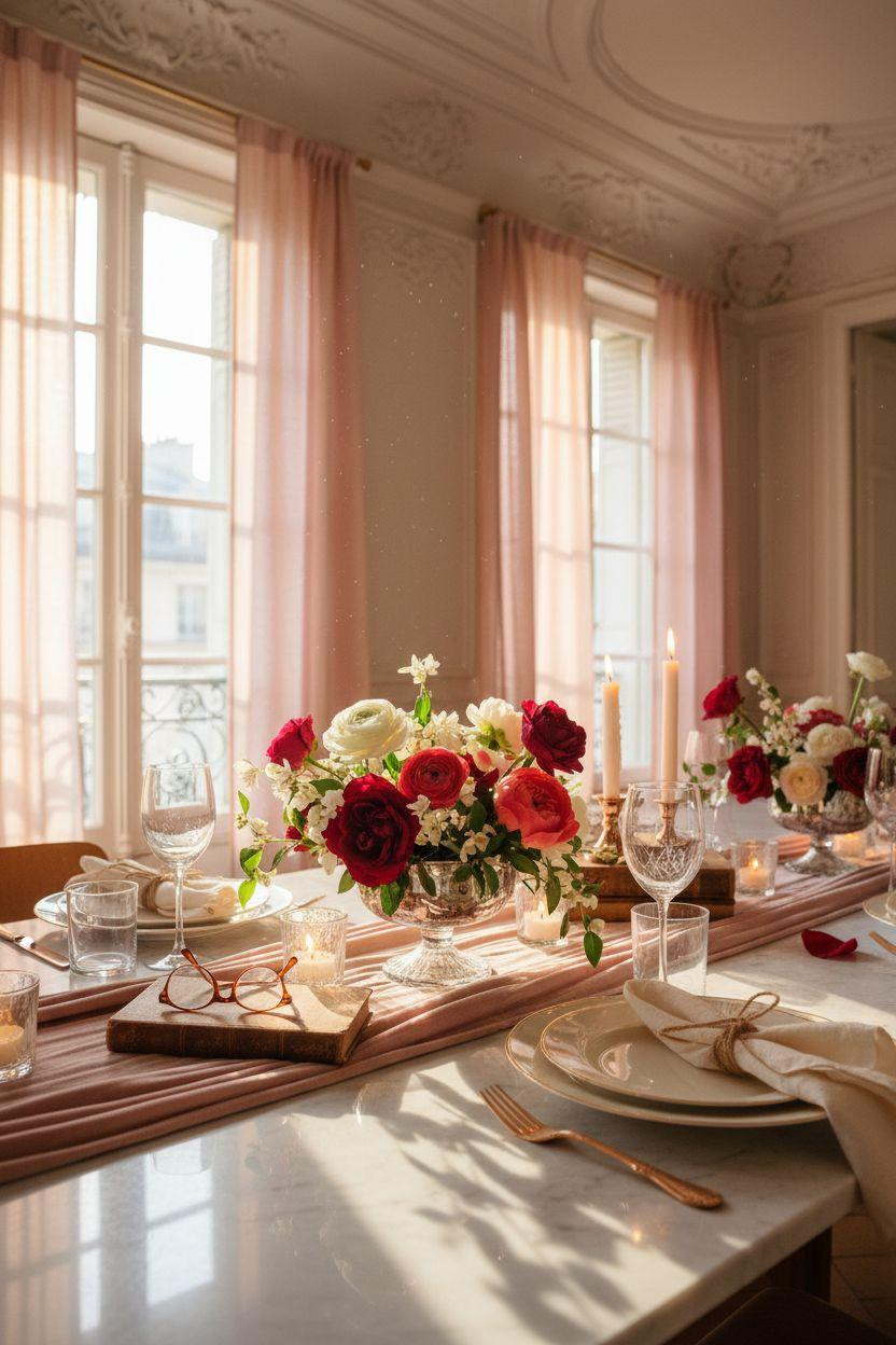 Valentine's table decor - heart setting with gold rim plates