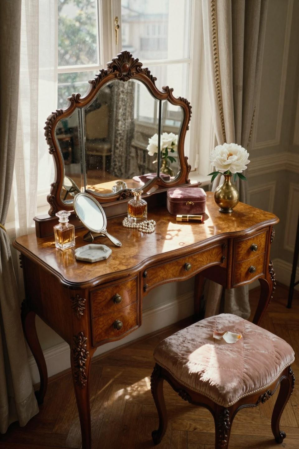 vintage vanity Victorian triple mirror