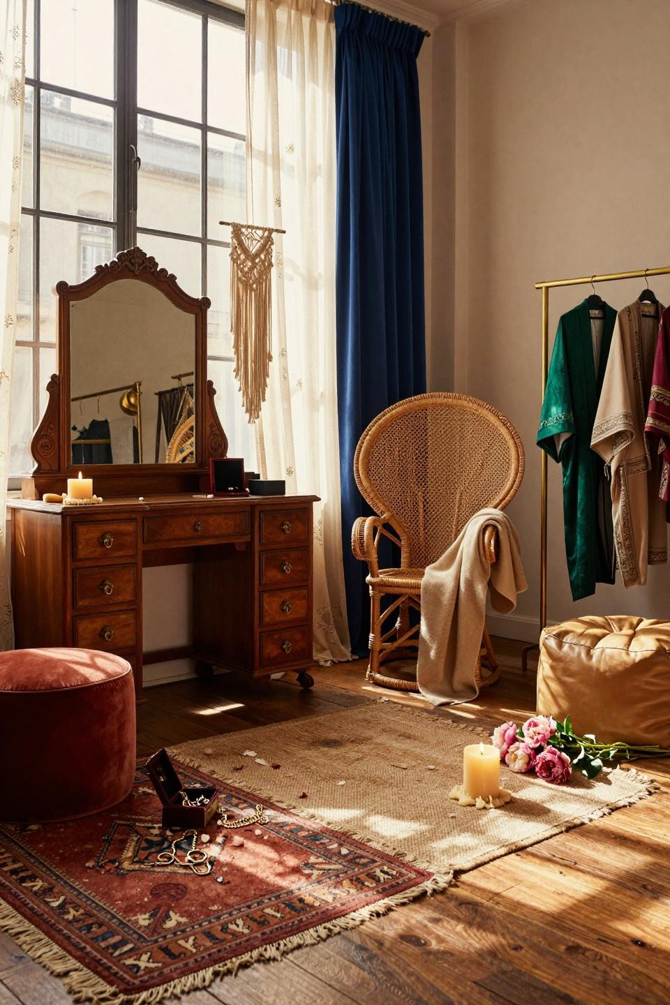 vintage dressing rooms - bohemian loft with carved teak vanity