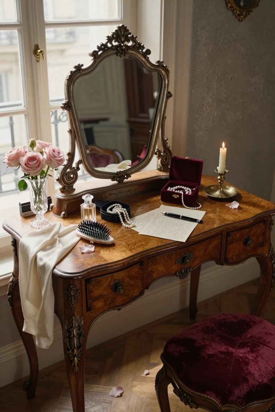 vintage vanity ornate silver gilt mirror