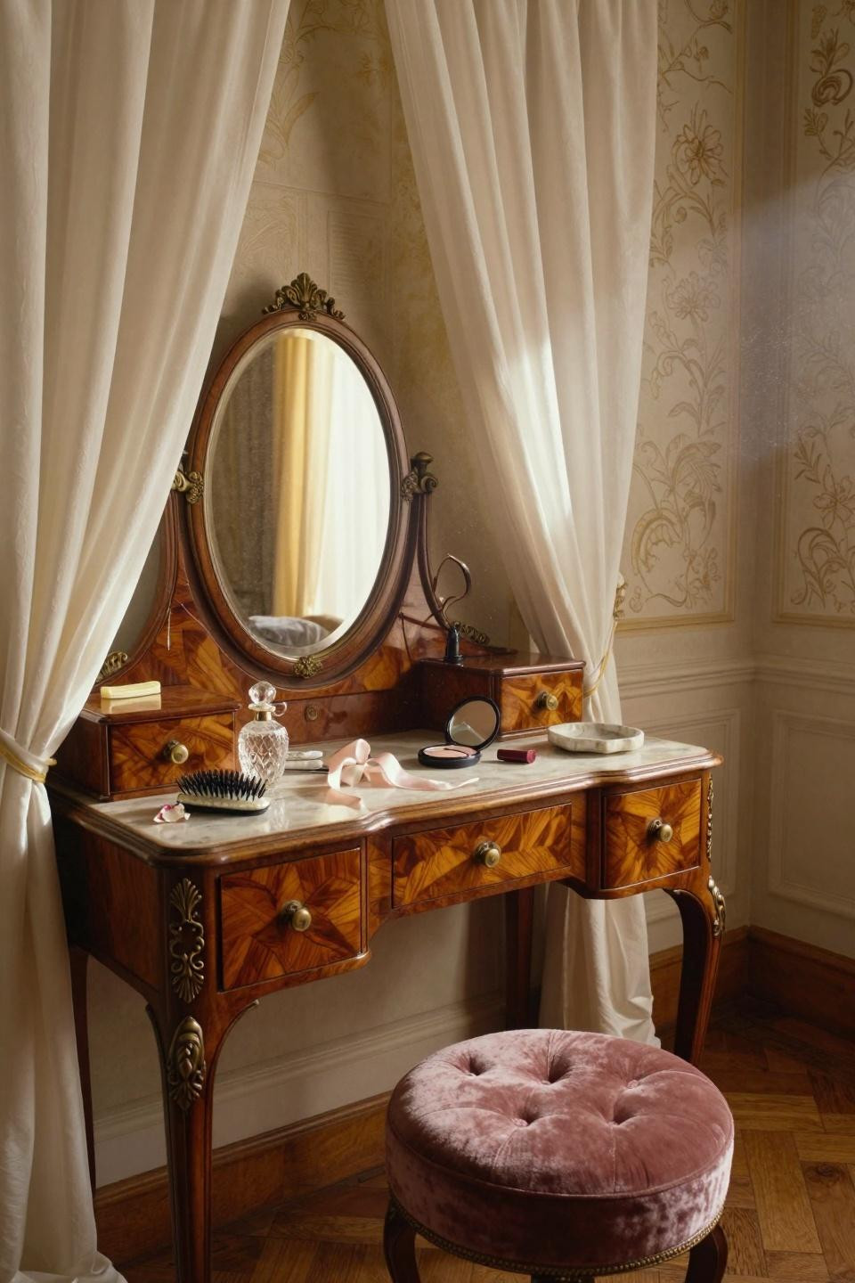 vintage vanity Art Deco burled walnut