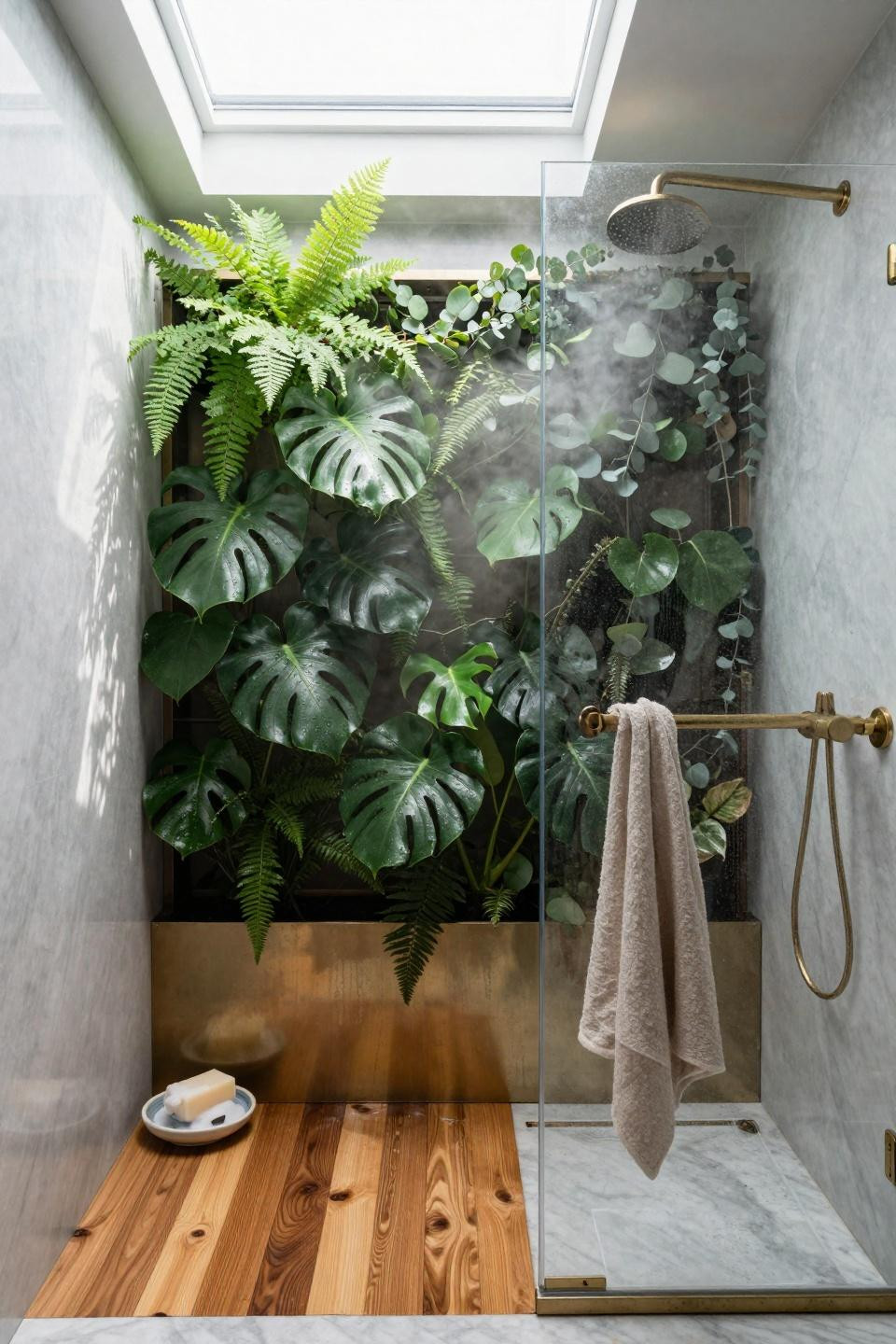 Master Shower Ideas - botanical shower with living plant wall