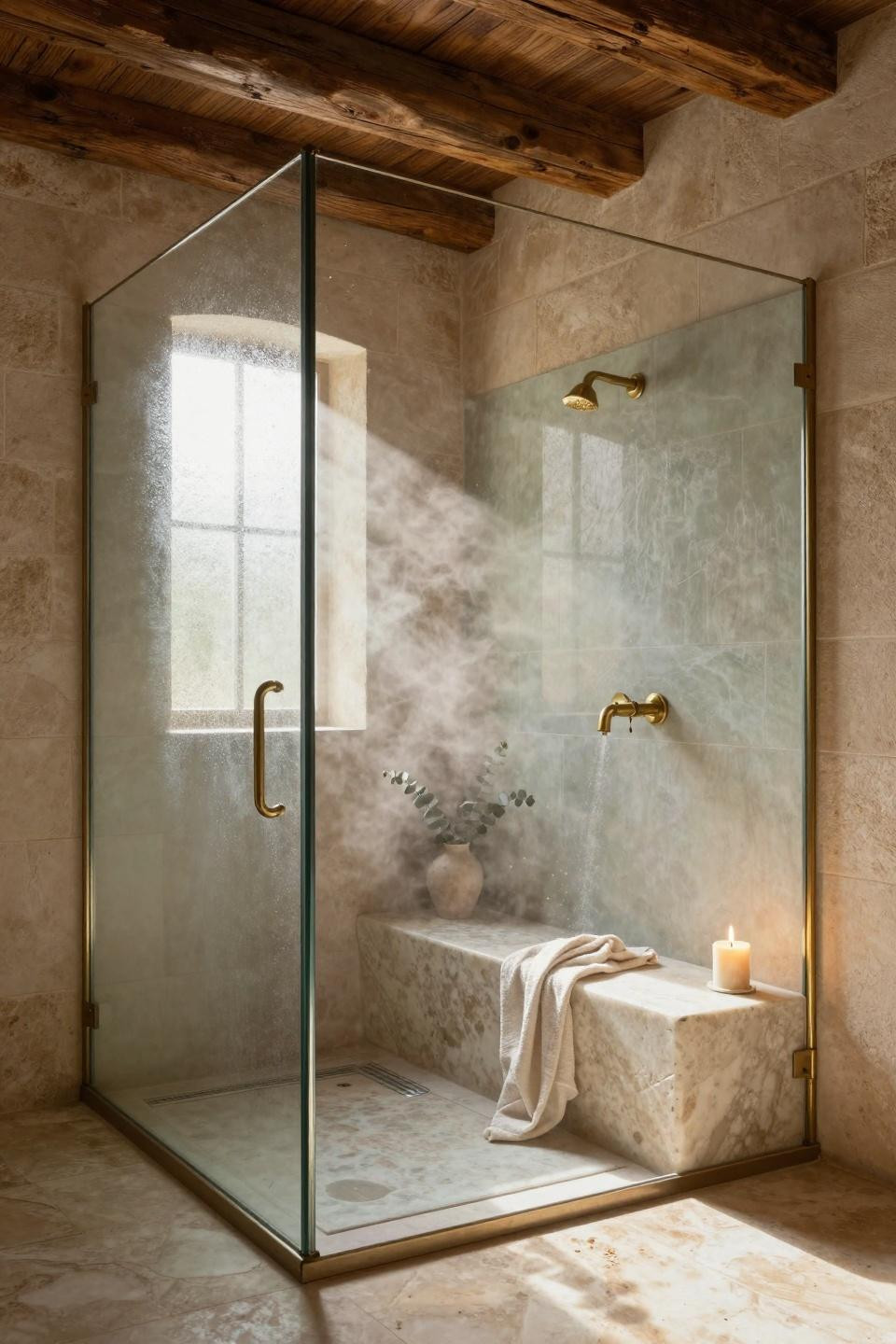 Master Bathrooms With Walk In Showers - large walk in shower with stone bench