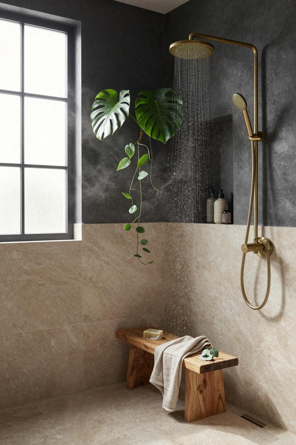 Master Shower Ideas - warehouse loft bathroom with plants