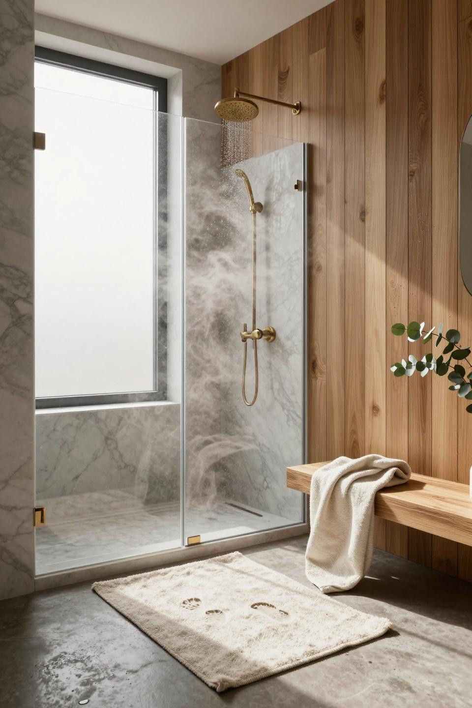 Master Shower Ideas - industrial Scandinavian bathroom with mixed materials