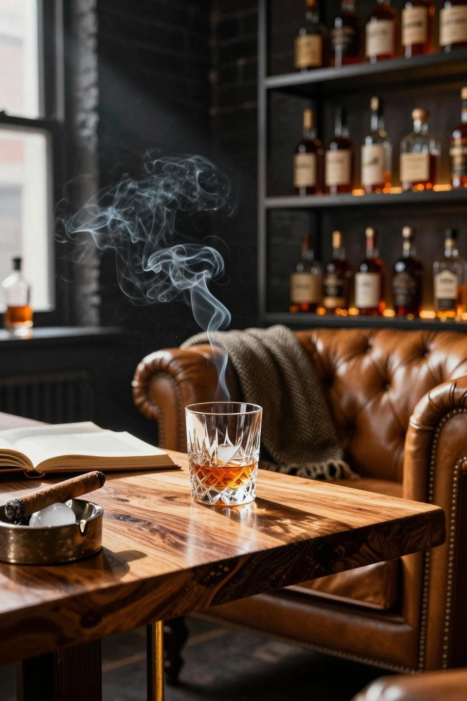 Whiskey lounge home closeup of bourbon and crystal