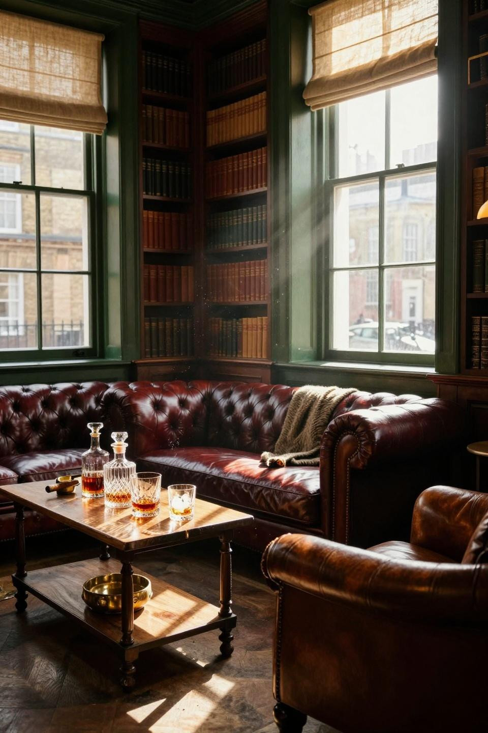 Whiskey lounge home featuring dark walnut library wall