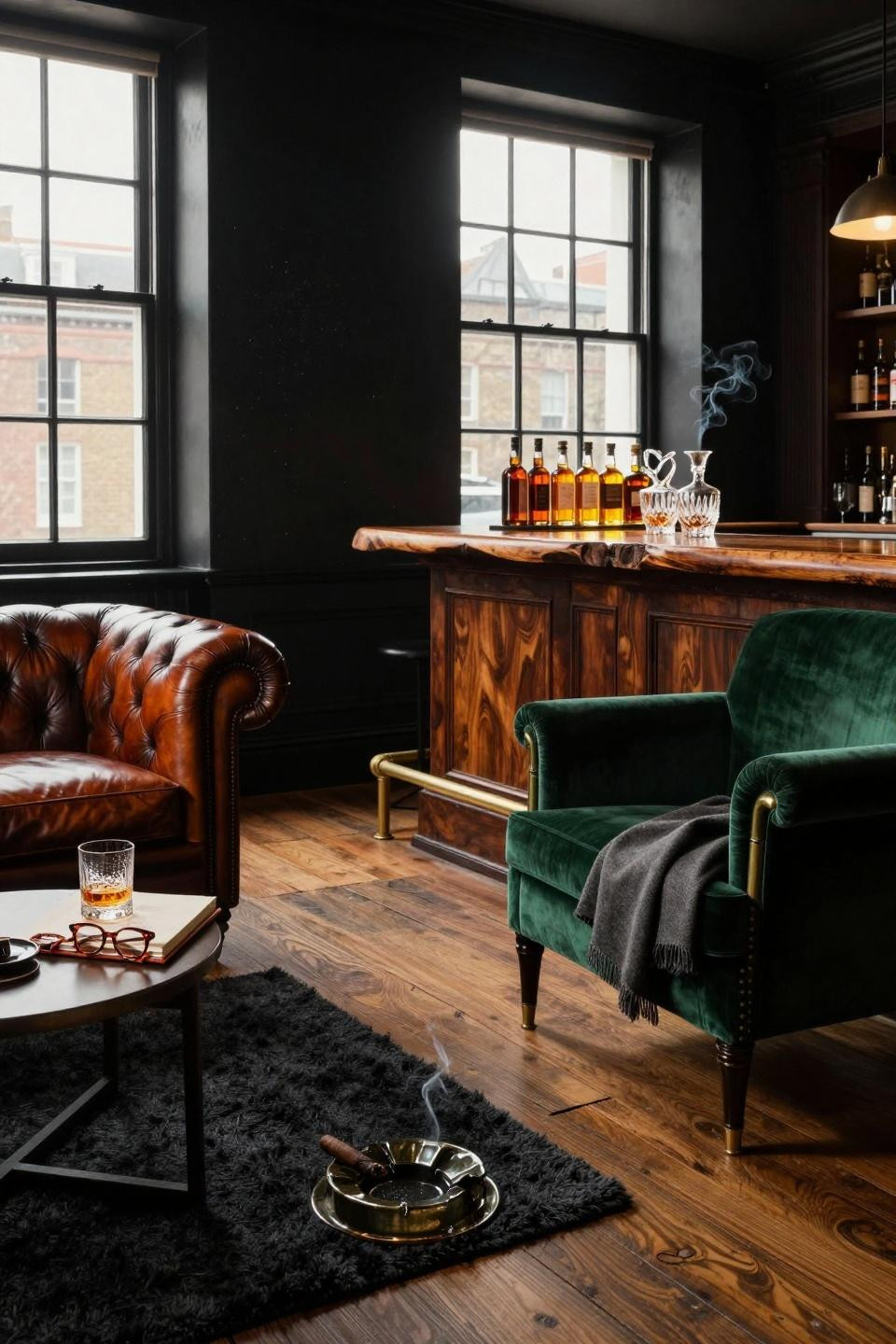 Whiskey lounge home with library-inspired design