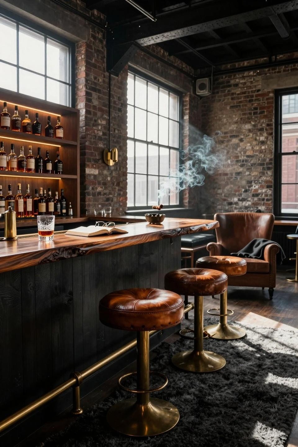 Whiskey lounge home with backlit bar display