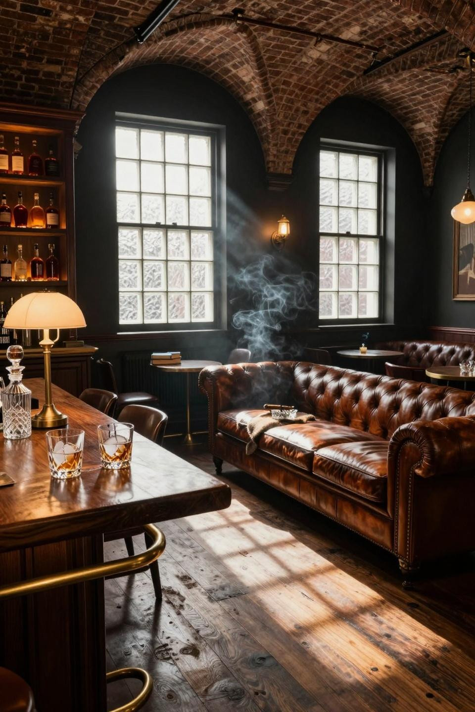 Whiskey lounge home with vaulted brick ceiling