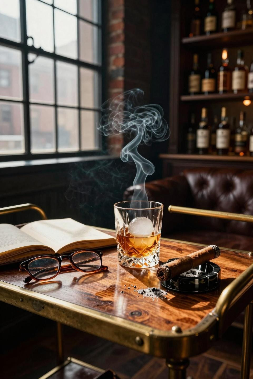 Whiskey lounge home bar cart with vintage tools