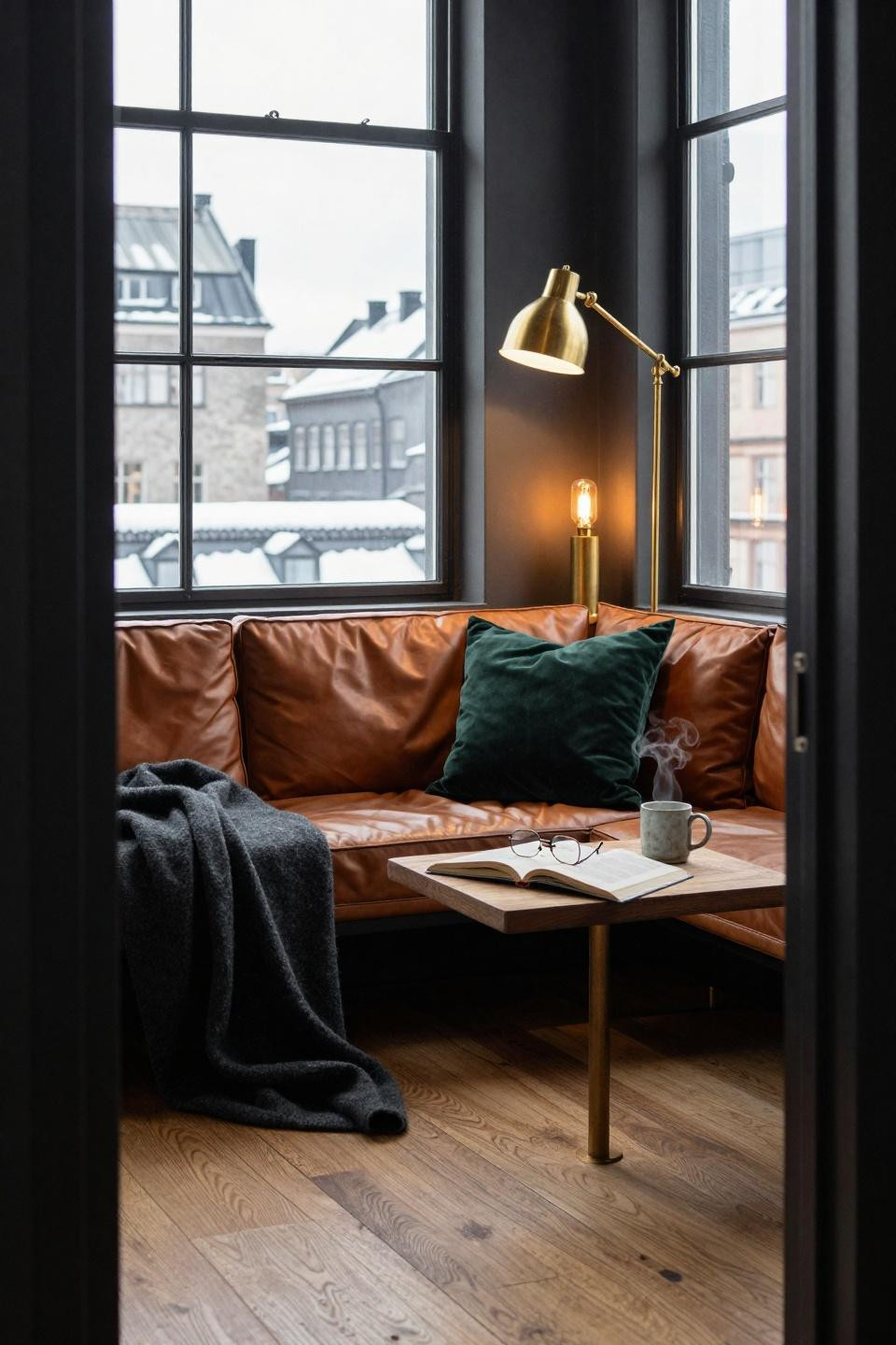 Window Sitting Ideas - penthouse window nook with leather cushions