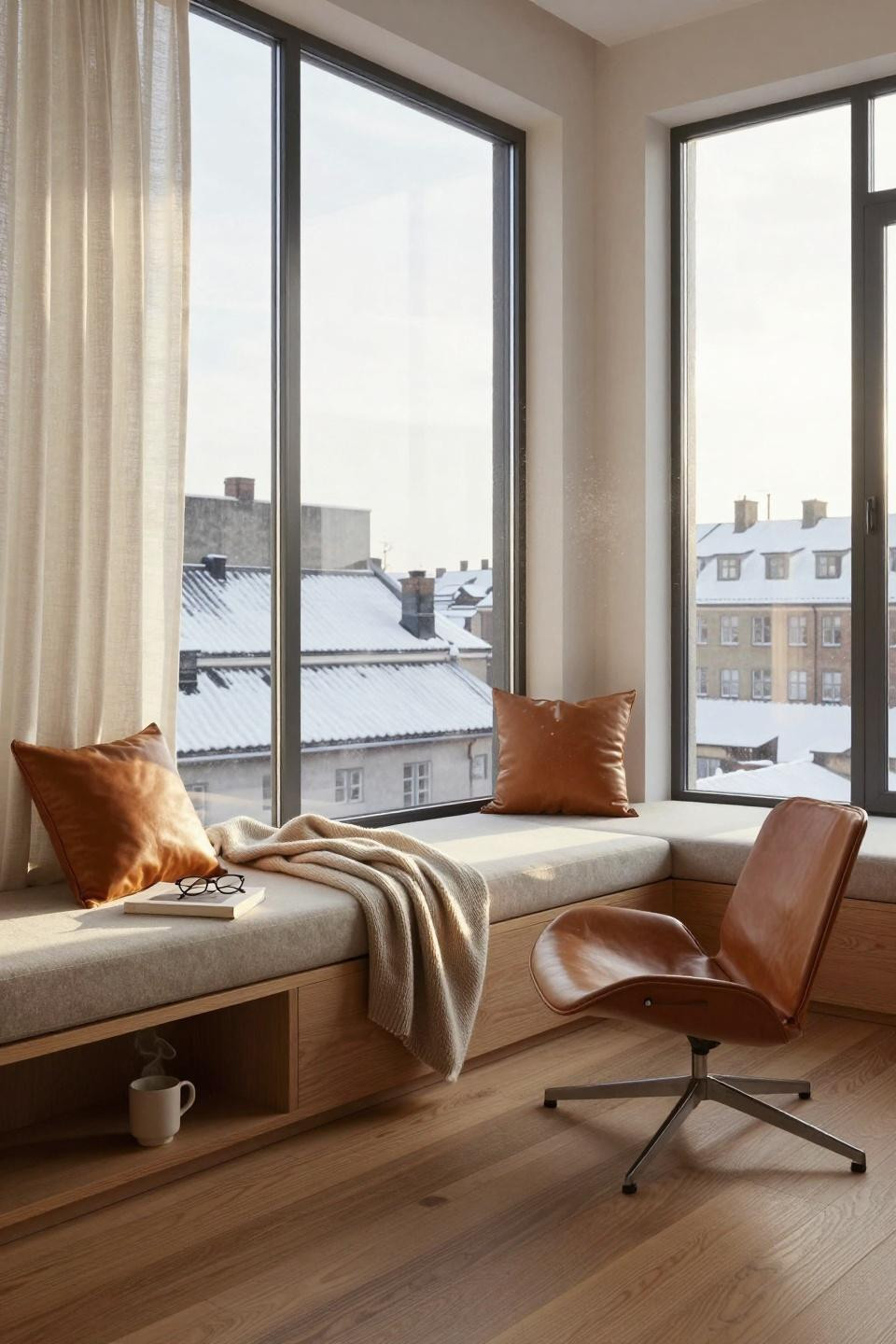 Window Sitting Ideas - Nordic window seat with leather accents