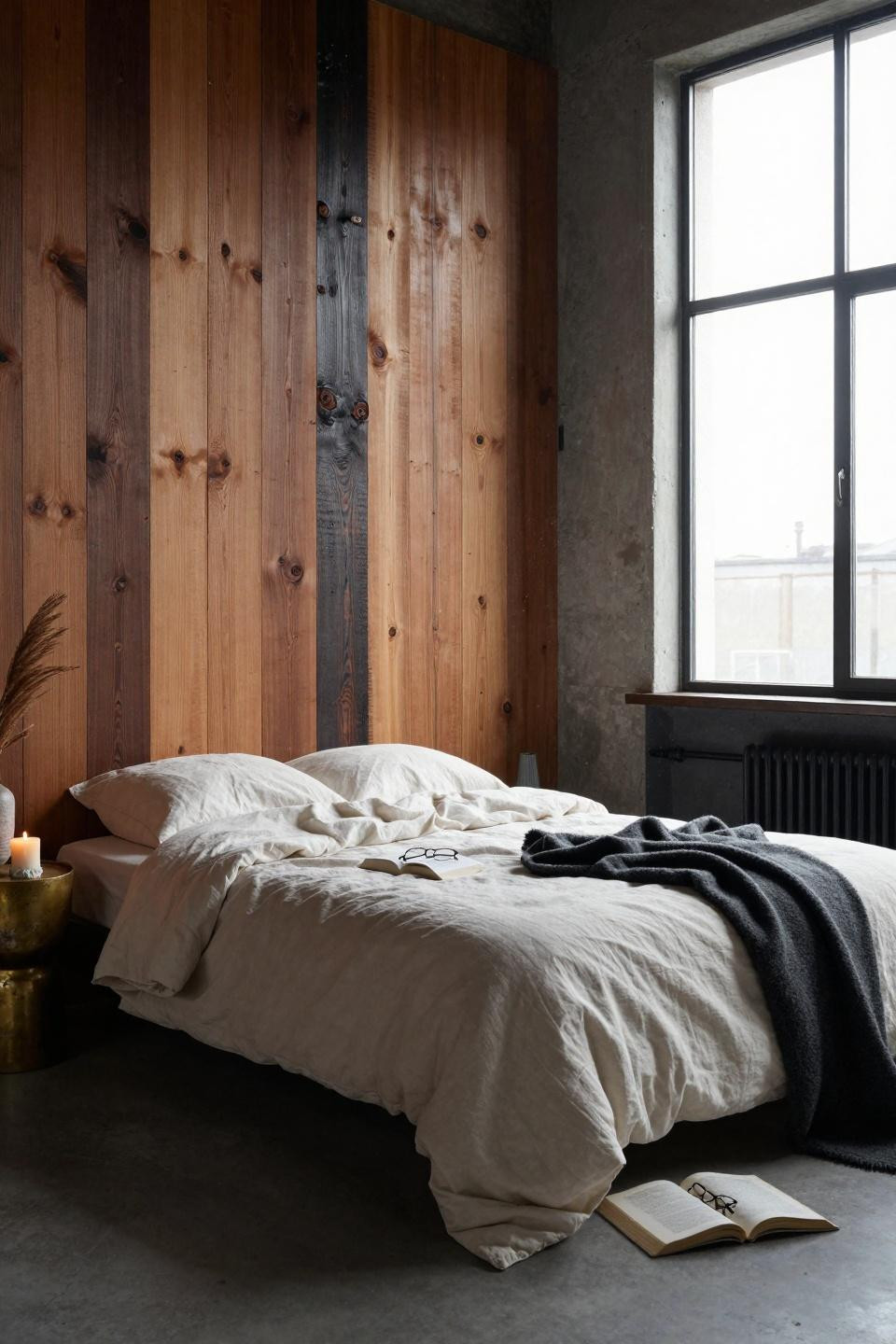 Master Bedrooms With Accent Wall - mixed tone vertical oak planks