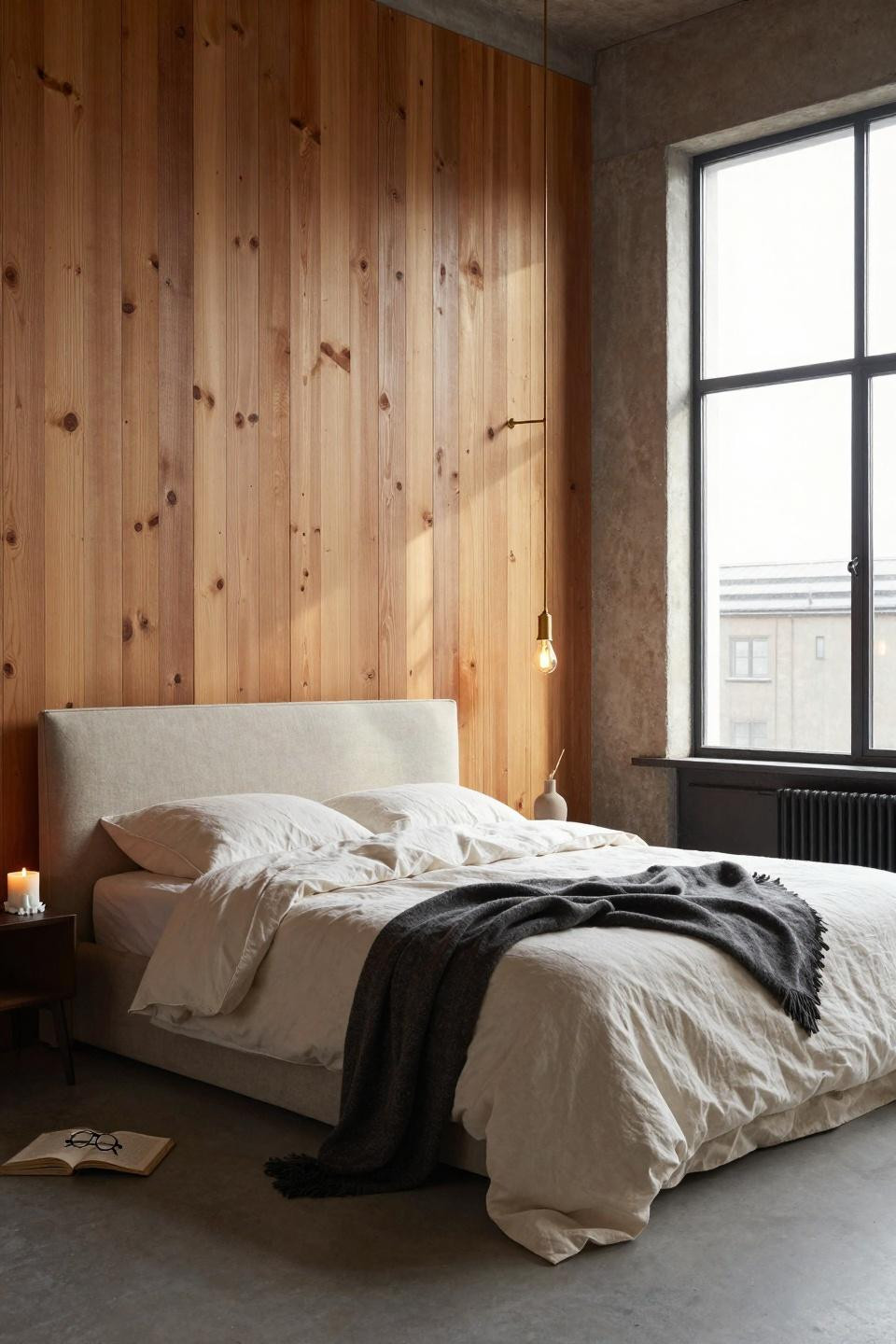 Master Bedrooms With Accent Wall - horizontal oak planks with varied widths
