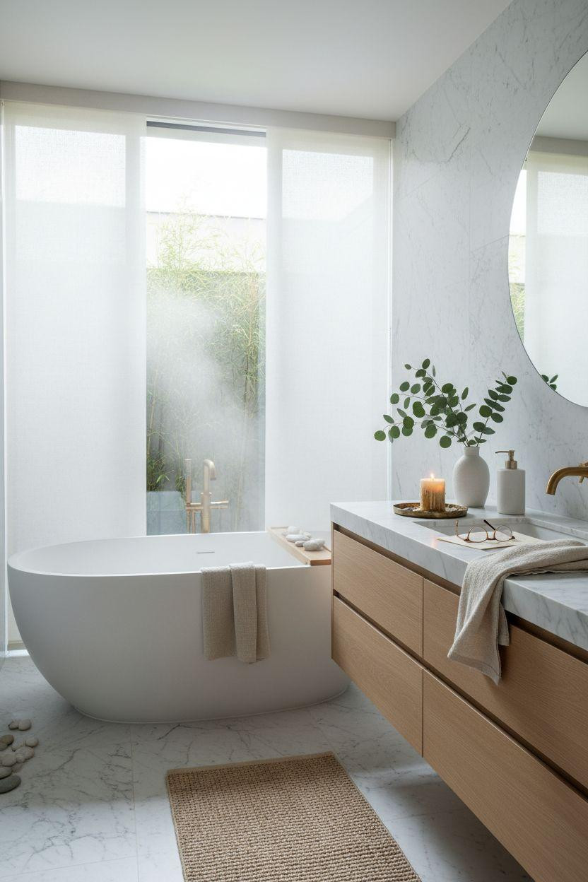 Spa Home Bathroom with rice paper screens and marble accents