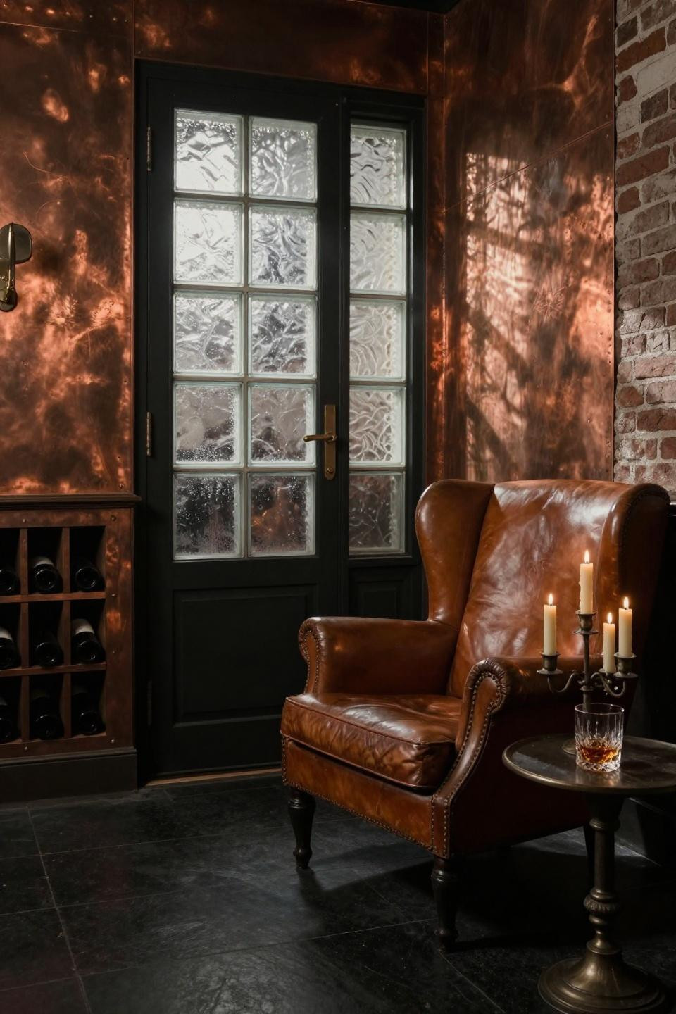 Basement Speakeasy Ideas - wine cellar with frosted glass block window