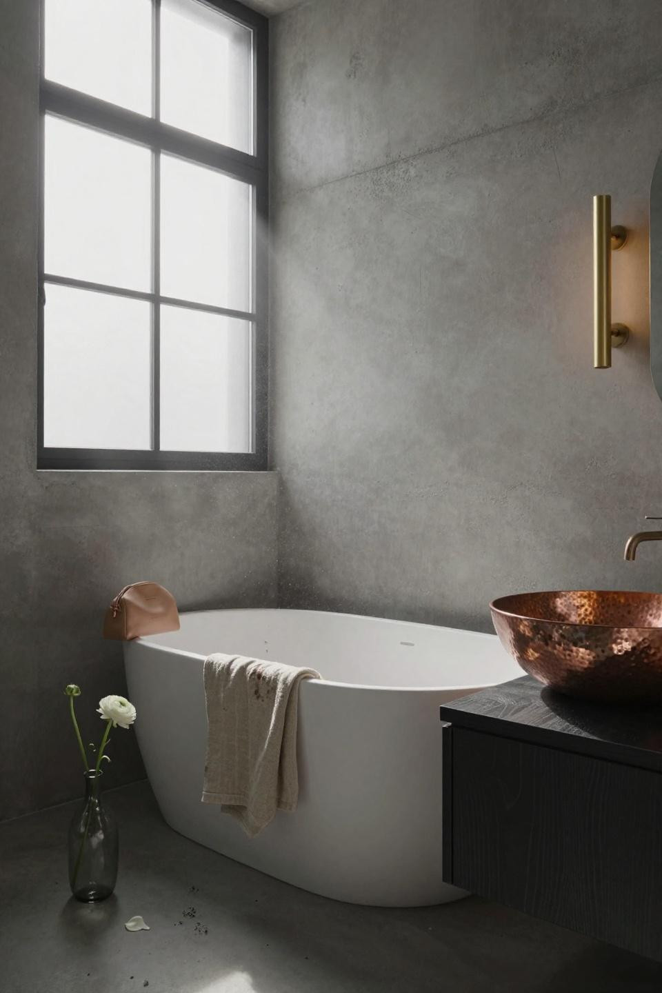 Bathroom Storage - floating vanity with copper sink