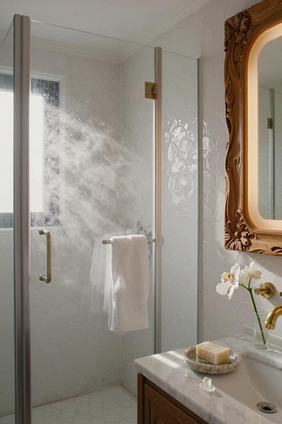 Bathroom Storage - glass enclosed shower