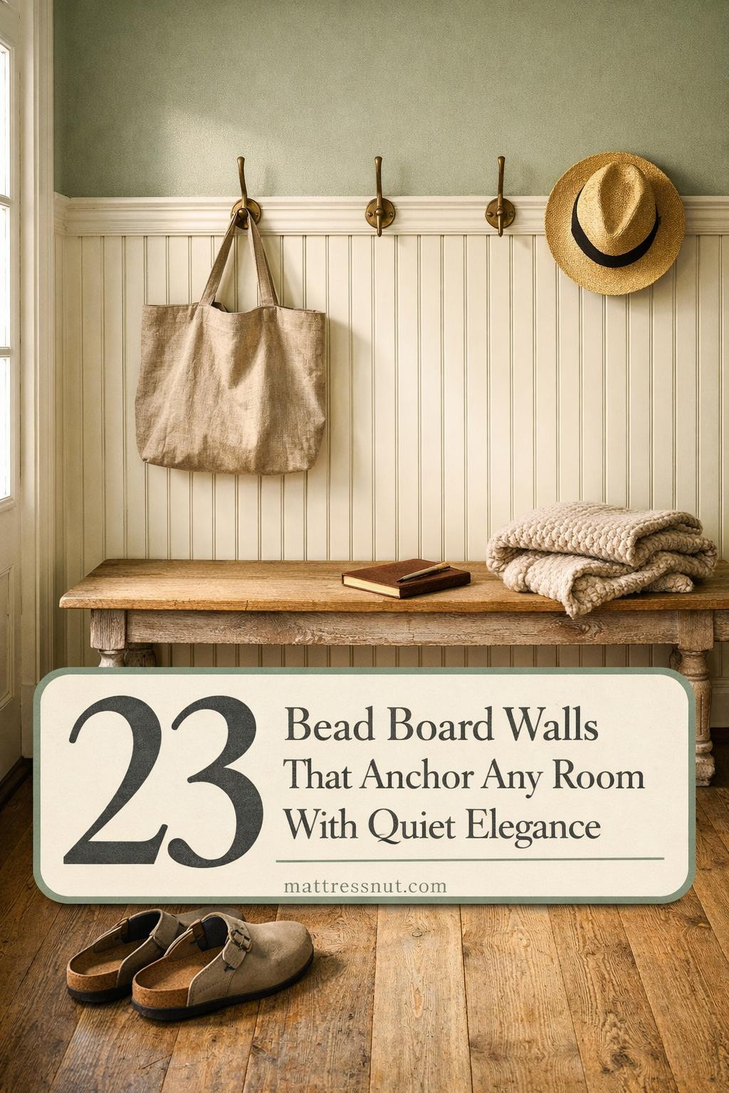 White vertical bead board paneling covers wall in bright room with classic wainscoting detail and subtle texture