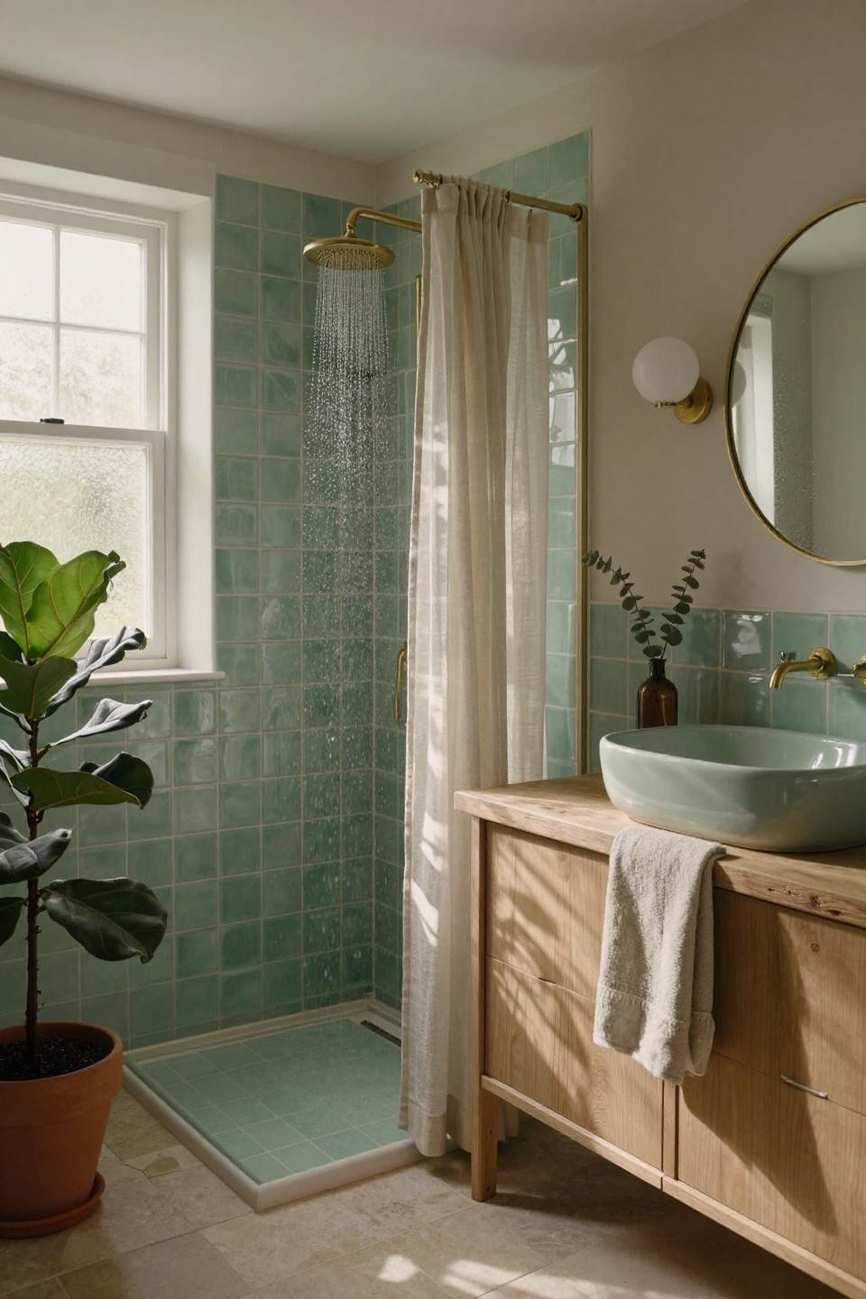 Farmhouse Bathroom with green tile