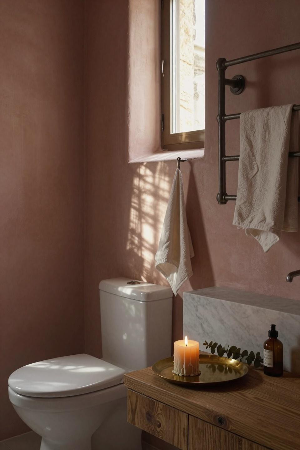 Farmhouse Bathroom with rose plaster