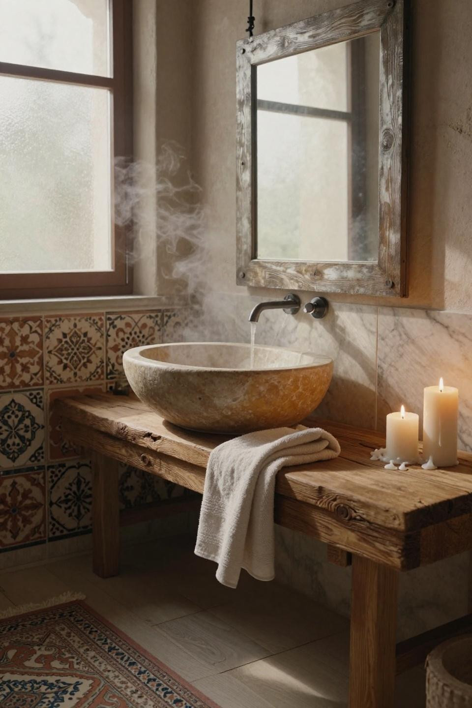Farmhouse Bathroom with cement tiles
