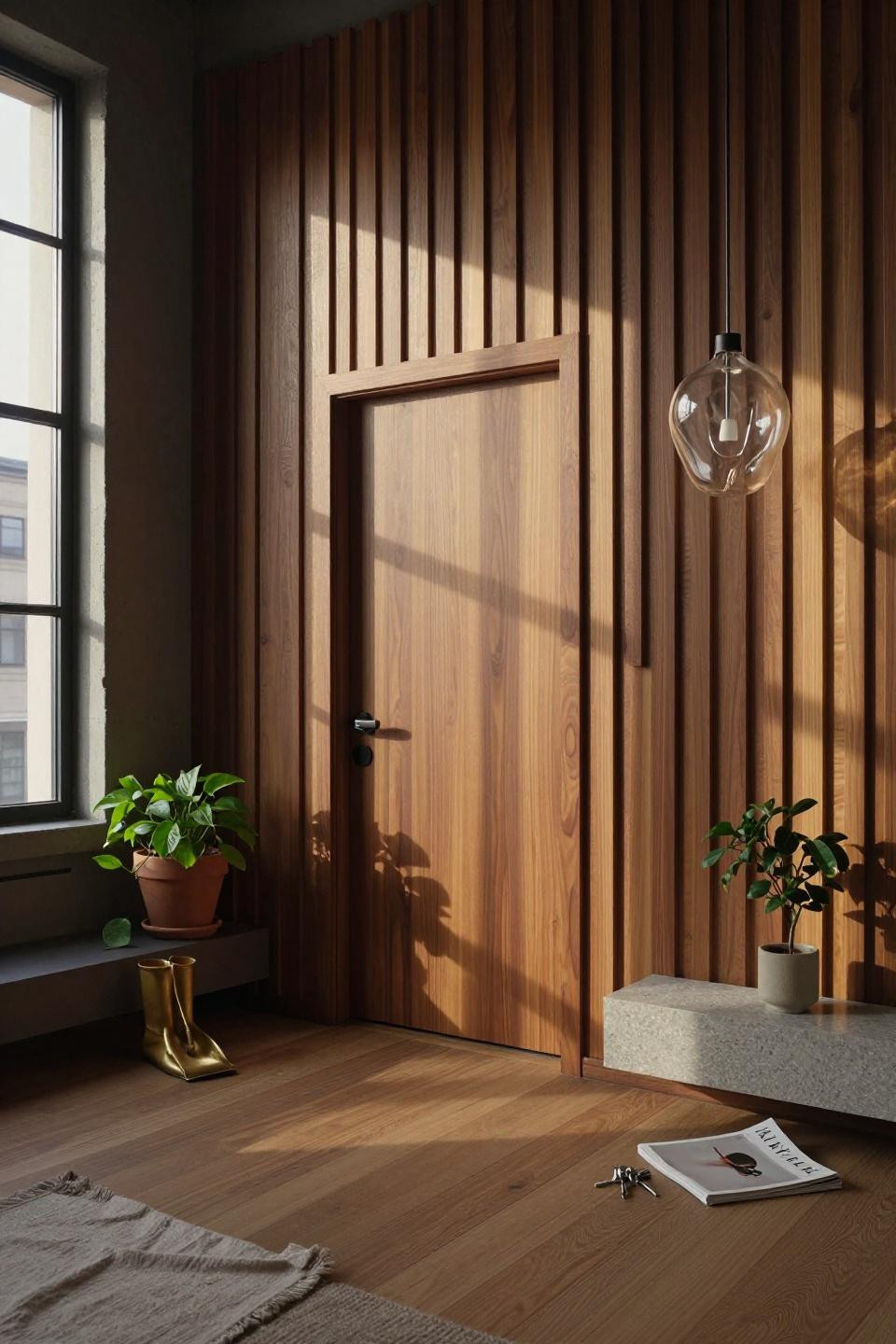 hidden door ideas scandinavian entryway with concealed door in walnut slat wall and brass hardware