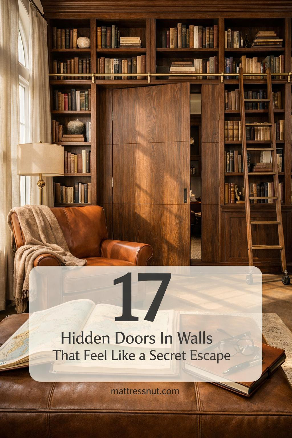 Concealed doorway blending seamlessly into white paneled wall with elegant trim work and subtle architectural details