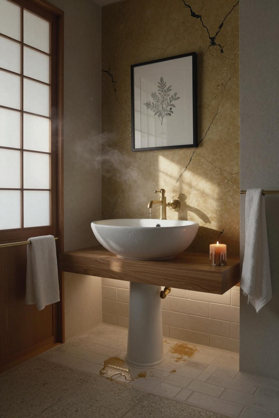 Modern beige bathroom - Portoro gold marble with black veining