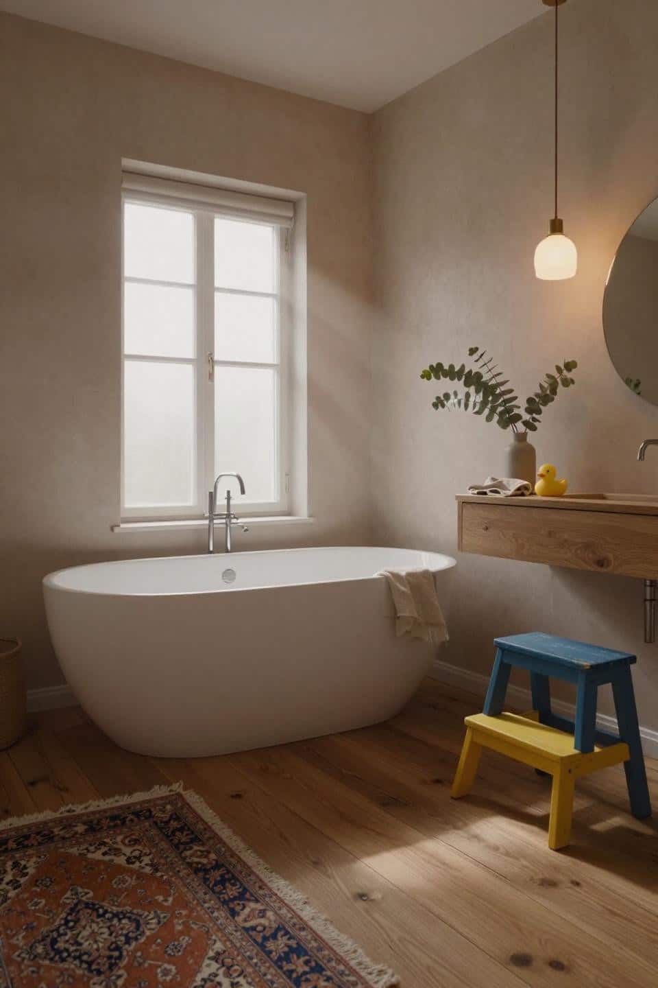 Kid Friendly Bathroom - freestanding egg tub