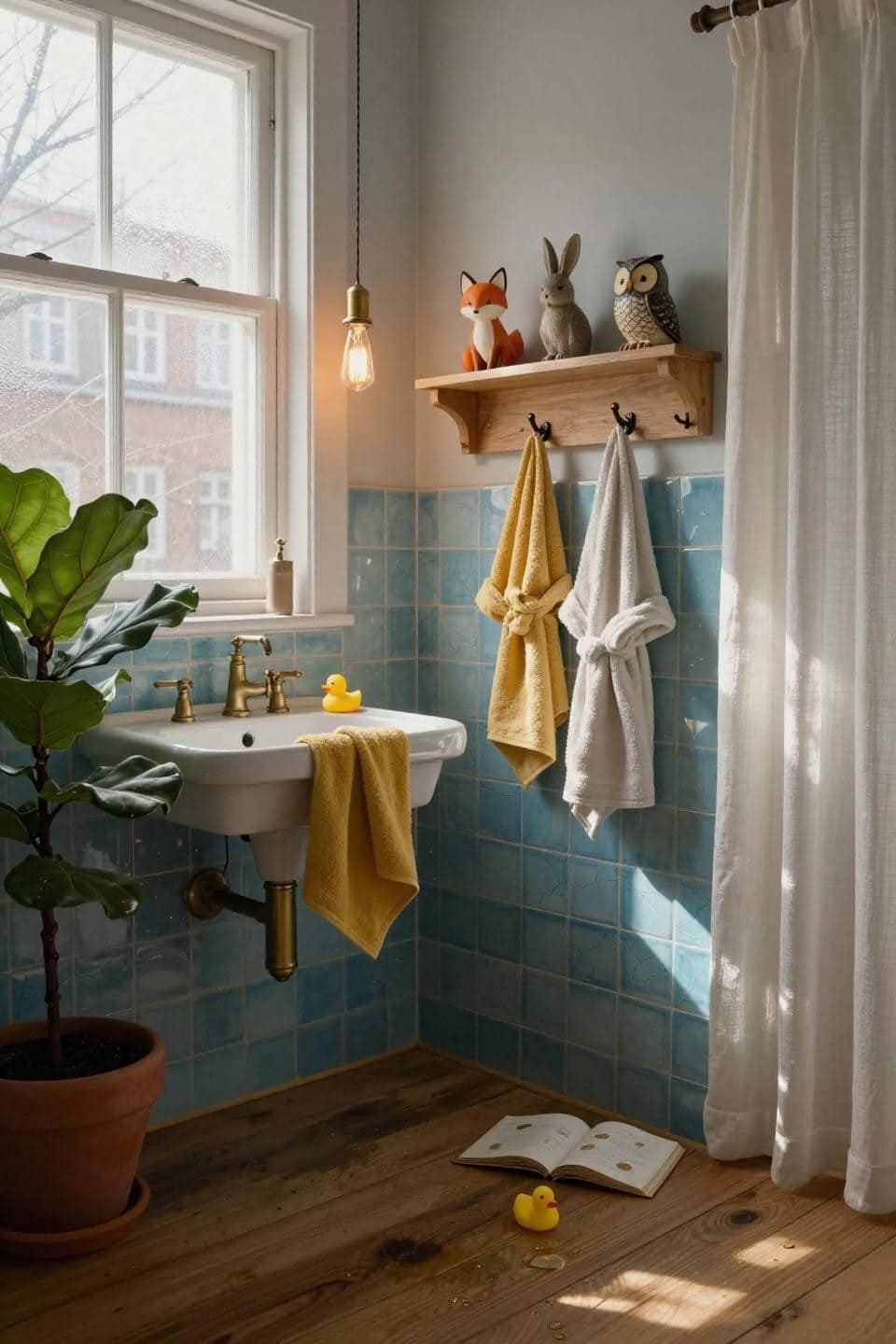 Kids Bathroom Design - robin's egg blue crackle tiles
