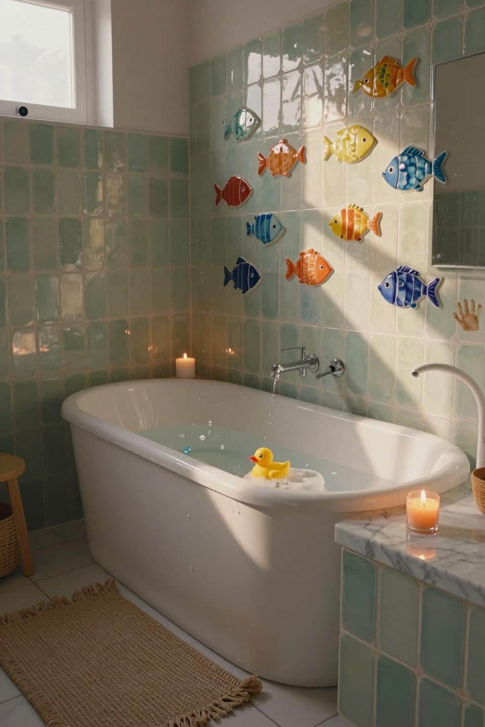 Kids Bathroom Remodel - iridescent lantern tiles