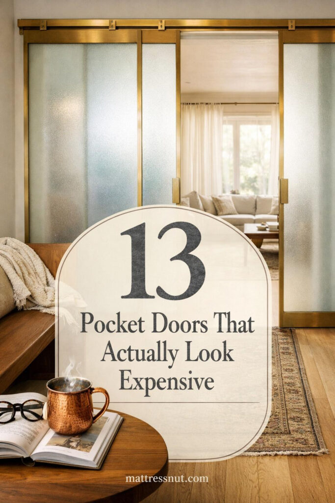 Sleek pocket door with frosted glass panel sliding into wall, featuring brushed nickel hardware in modern hallway