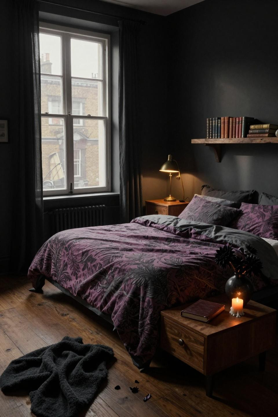Modern Moody Bedroom - industrial clip lamp aged brass finish