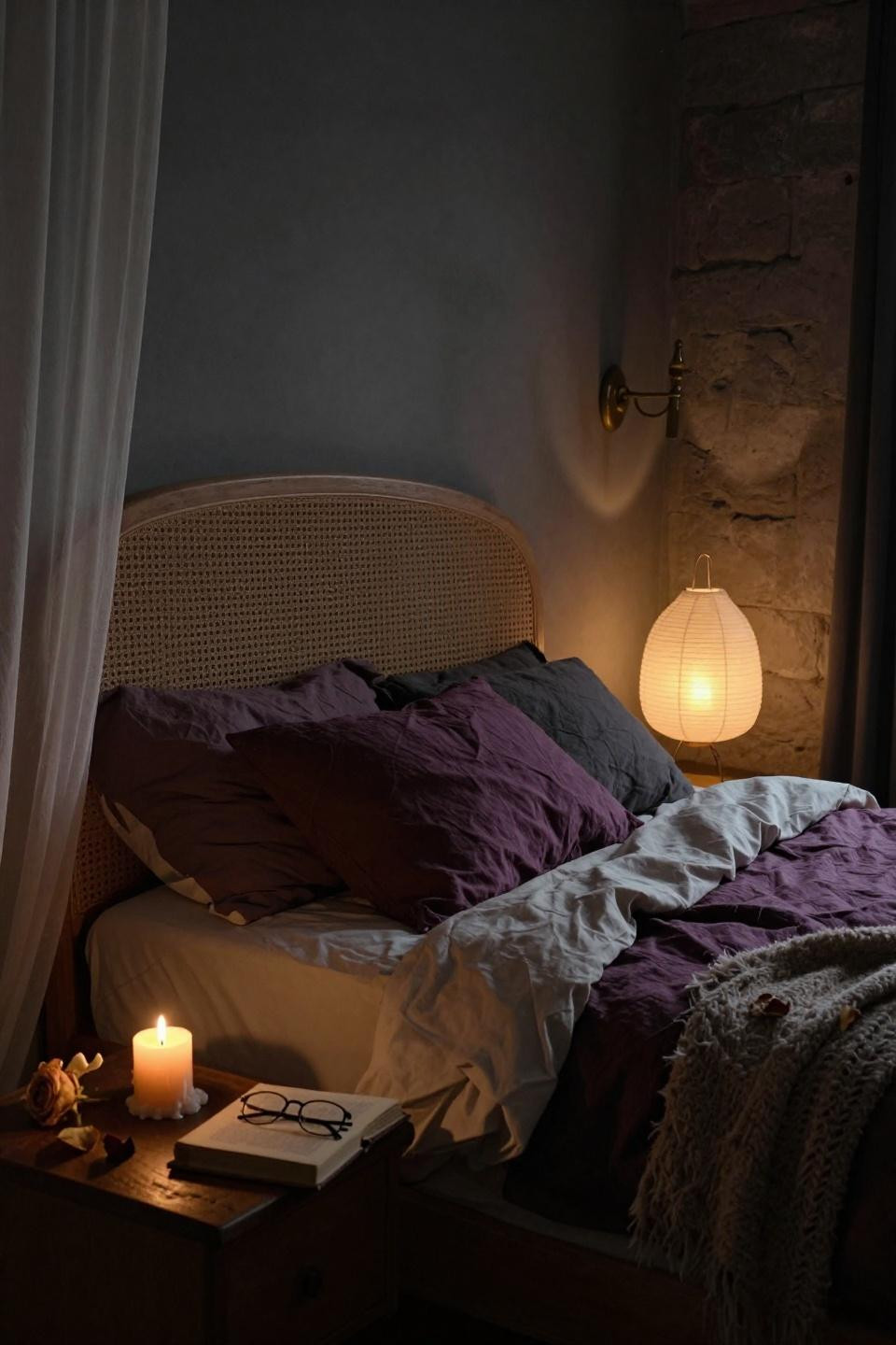 Dark Cozy Bedroom Ideas Romantic - arched natural cane headboard