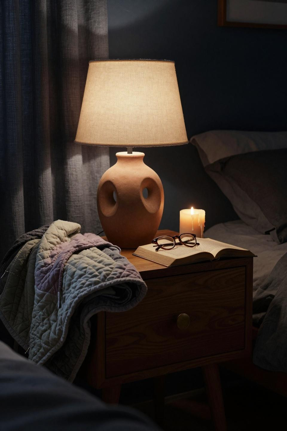 Moody Bedroom Aesthetic - sculptural ceramic table lamp terracotta