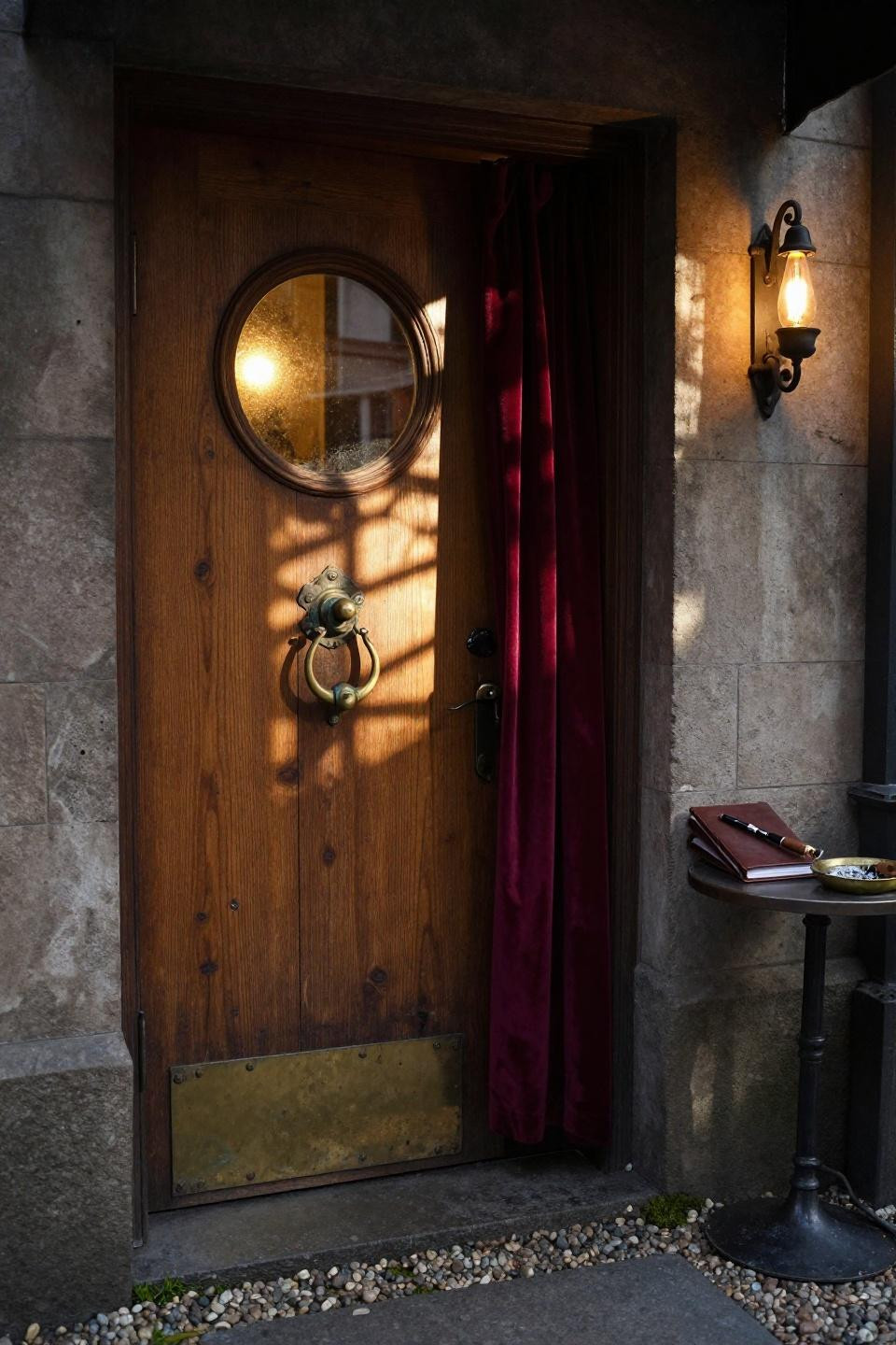 speakeasy party decorations - oak door with round porthole window