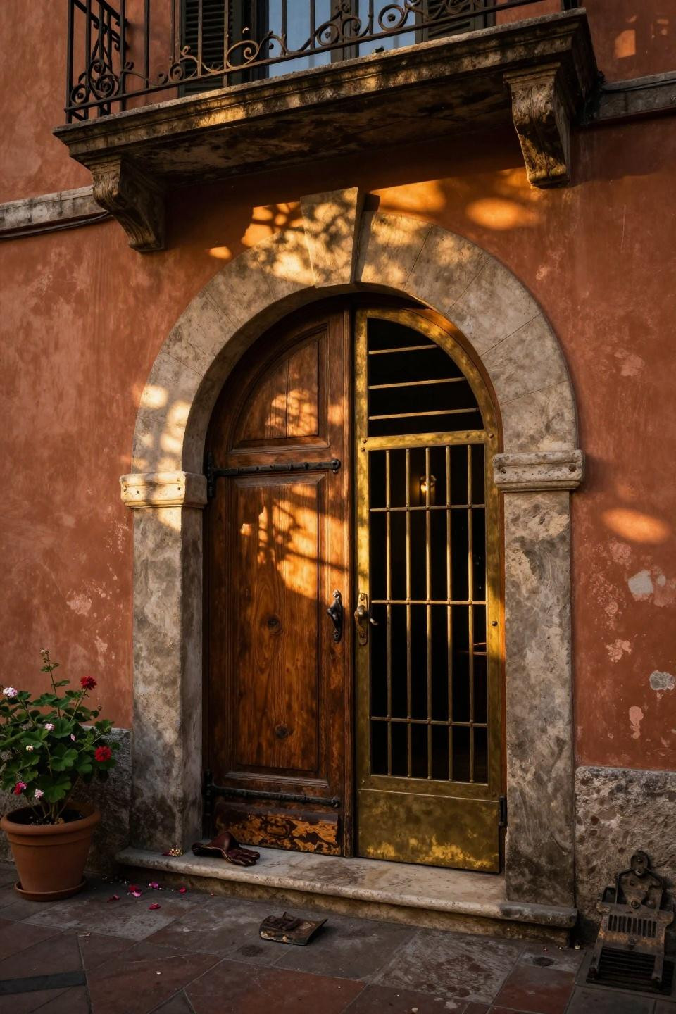 speakeasy bar design - Mediterranean arched door with iron hinges